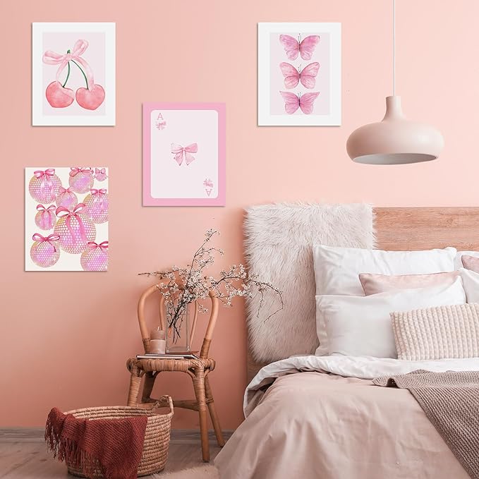 Habseligkeit Pink Danish Pastel Wall Art Prints, Woman Fashion Wall Art Posters for Room Decor Aesthetic, Unique Room Decor for Girls Dorm, Unframed, 11x14in, Set of 6