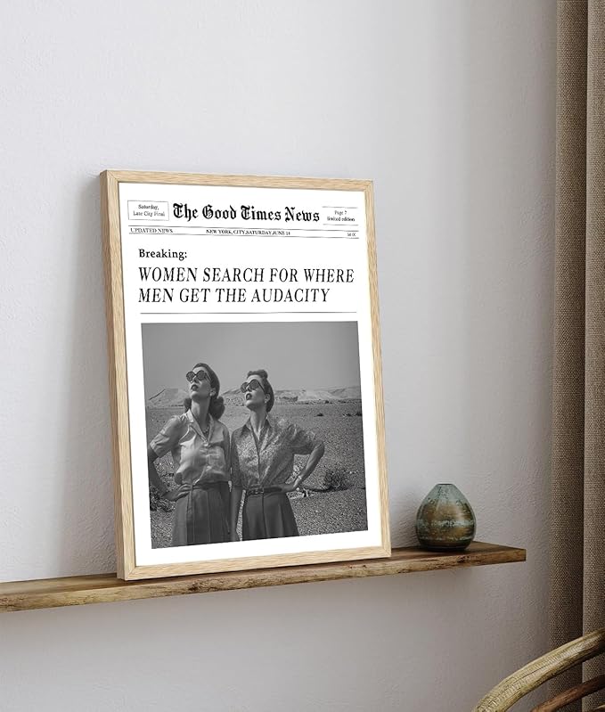 Bwodke OAK Wood Framed Wall Art These Are the Good Old Days Canvas Art Vintage Newspaper Pictures Wall Decor Trendy Prints Retro Artwork for Girly Dorm Bedroom 12"x16"