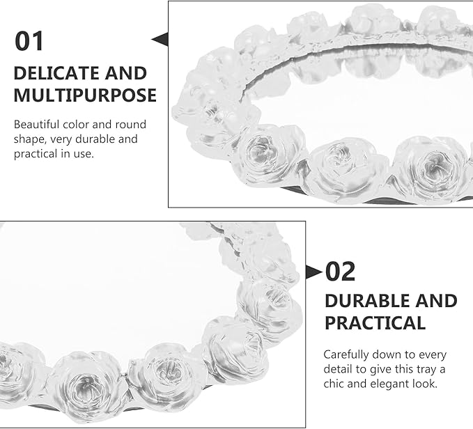 SAFIGLE Decorative Mirror Rose Jewelry Tray Pearl White Resin Vanity Tray Perfume Organizer for Bathroom Dresser Makeup Storage