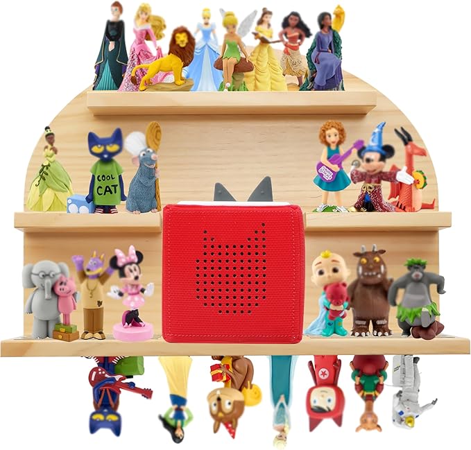 For Tonies Figures Shelf Magnetic,for Tonie box Wall Shelves,for Tonies Characters Organizer,Audio Toy Storage (Holds 45 Figurine),Compatible Charging Station for Kid's Room,Pine Wood,Arch,Large