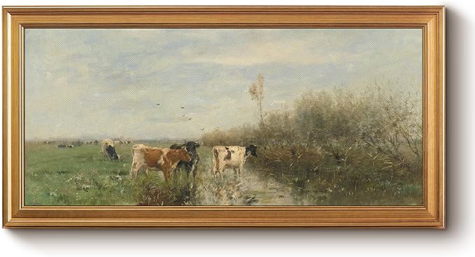 Bzstyleart Vintage Wall Art Decor, Large Canvas Framed Wall Art, Landscape Painting Picture Farmhouse, Large Canvas Artwork for Bedroom Home Decor Aesthetic, Rural Field, 20 x 40 Inch