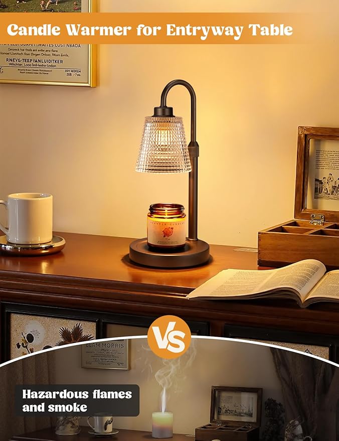 Innqoo Brown Candle Warmer Lamp with Timer, Dimmable Candle Warmer for Jar Candles, Height Adjustable Wax Melts Warmer, Birthday Gifts for Women Mom, House Warming Gifts New Home Decor
