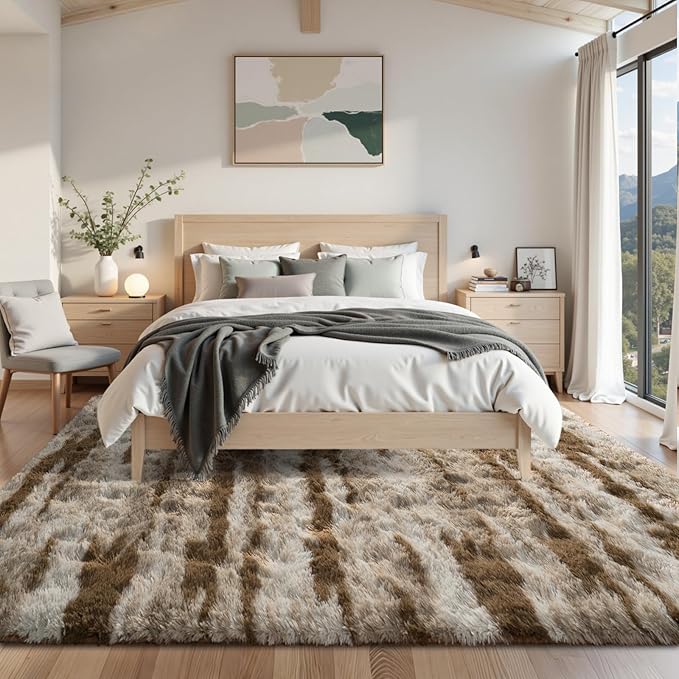 6x9 Ft Fuzzy Rugs for Living Room,Khaki Neutral Bedroom Area Rug Non-Slip,Carpet for Nursery Kids PlayRoom Indoor Modern Plush Carpets