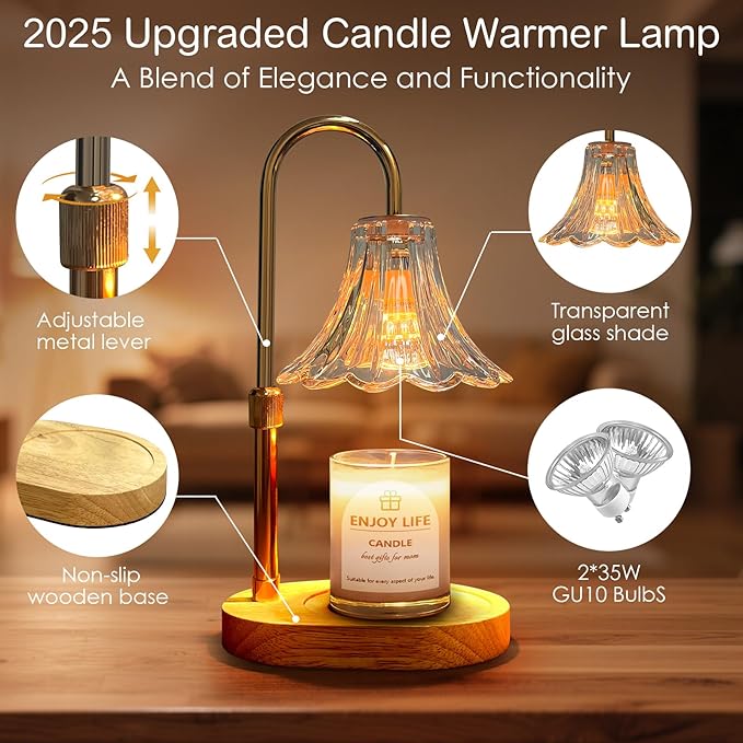 Banbanda Candle Warmer Lamp with Timer: 2026 Mothers Day Gifts for Women, Adjustable Camdle Warmer with 2 Bulbs, Flower Candle Lamp for House Warming Room Decor