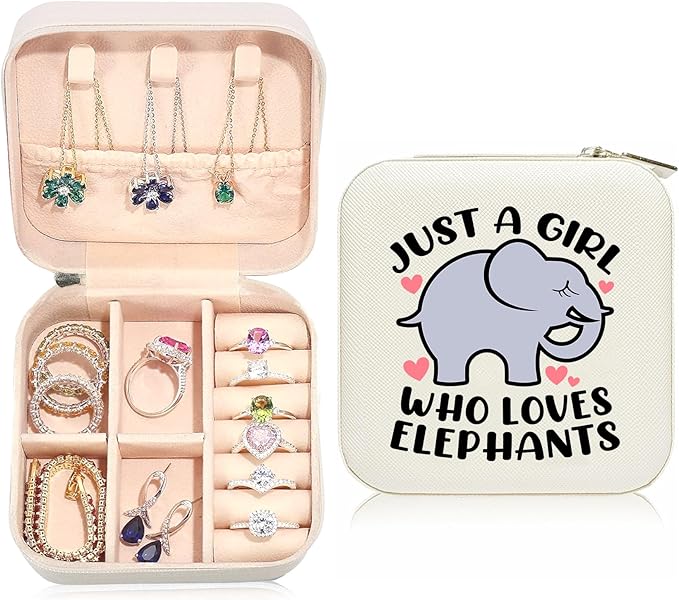 Elephant Travel Jewelry Case,Jewelry Box Travel Organizer Small PU Leather Rings Earrings Necklaces Storage Box Valentine's Day Elephant Gifts for Women,Daughter, Girlfriend,Mom,Wife,Bridesmaids