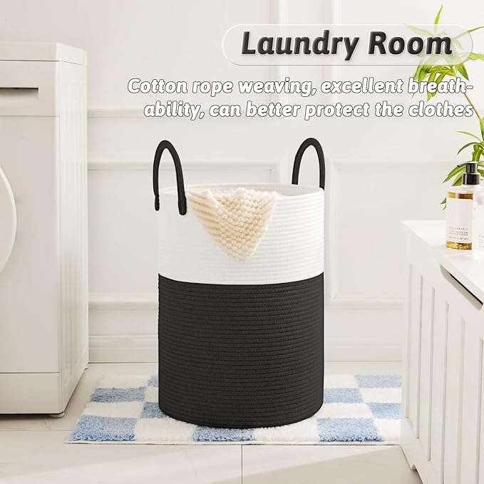 Artfeel Laundry Basket,Woven Cotton Rope Laundry Hamper,40L for Decorative Storage of Dirty Clothes,Toys and Blankets in Bathroom,Baby Room and Living Room