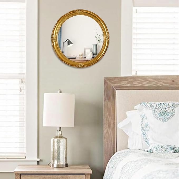 Funerom Vintage Decorative Wall Mirror Hanging Mirror Round (Gold, 12.2 inch)
