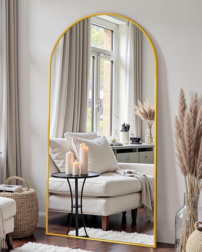 69"x28" Full Length Mirror, Arched Full Body Mirror, Standing Hanging or Leaning Floor Mirror for Bedroom and Living Room, Gold