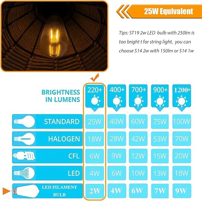 25W Equivalent LED Light Bulbs 2700K Soft White, Non-Dimmable ST19 2W LED Edison Bulbs with E26 Base, 90 CRI, 250LM, 120V, 8 Pack