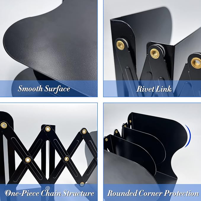 Adjustable Bookends Non Skid Decorative Bookends,Metal Bookend for Heavy Books,Bookshelf Organizer Holder for Books and Magazines for Desk(Black)