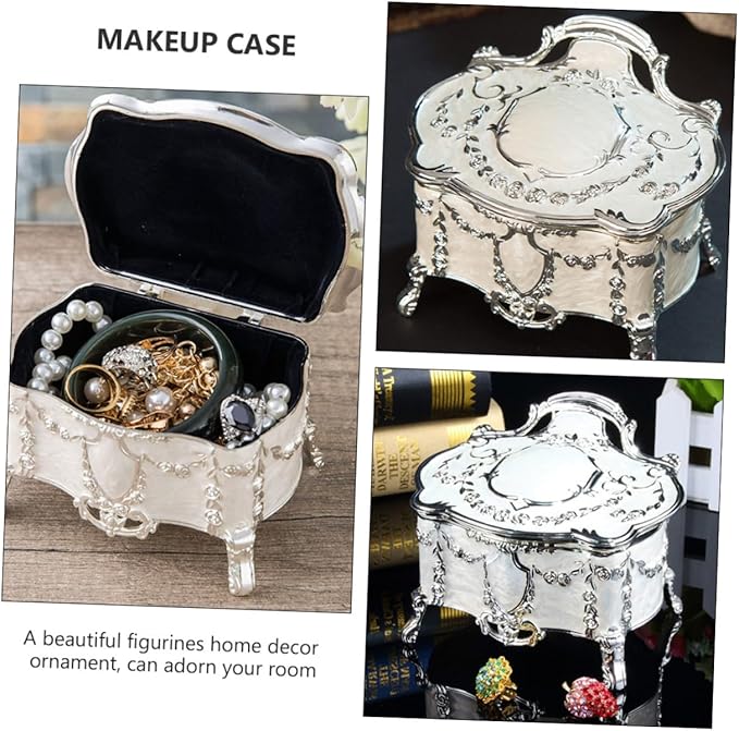 DOITOOL Vintage Jewelry Box with High Foot Stand, Antique Jewelry Storage Case for Rings and Earrings, Compact 6.8x5.3x5.5 Inch Decorative Makeup Organizer for Women