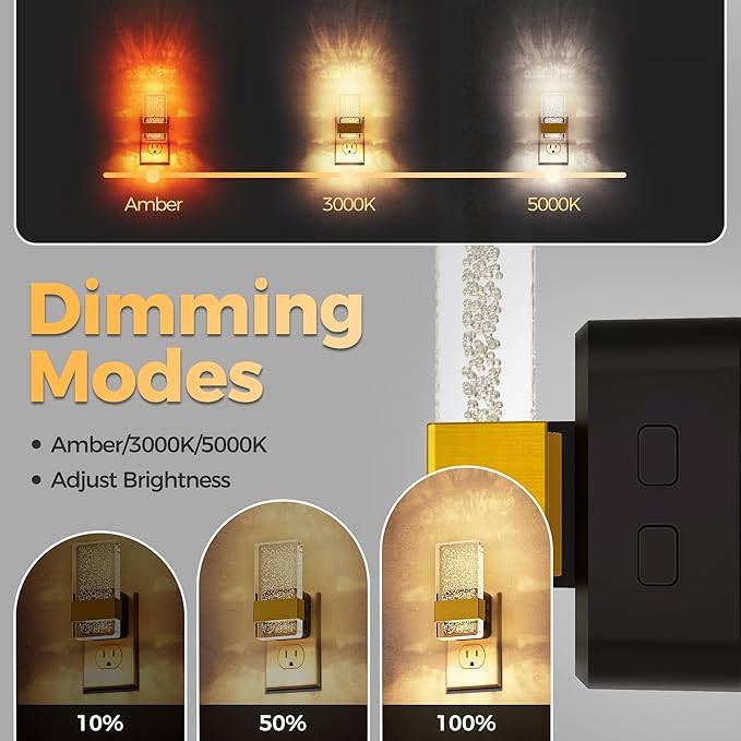 DORESshop LED Night Lights Plug into Wall, [2 Pack] 3 Level Dimmable Night Light, Bubble Decorative Nightlight, Dusk to Dawn Sensor, Wall Sconce-Style Design Nightlights for Bathroom, Hallway, 3CCT