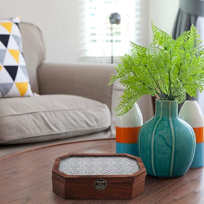 Wooden Makeup Storage Box with Lid Small Keepsake Jewelry Organizer Decorative Vanity Desk Storage for Home and Dining Room