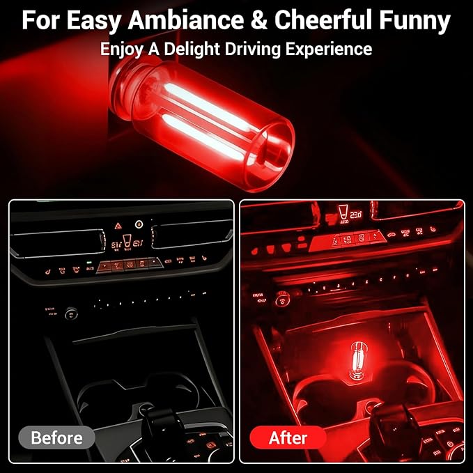 2 PCS Car USB Light Bulbs, Retro Glass Bottle LED Night Lamp with Touch Dimmable Control, Portable Interior Ambient Lighting for Vehicle, Bedroom, Hallway, Camping, Gift for Christmas or Birthday,Red