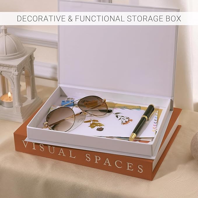 Minimalist Decorative Books for Home Decor - Set of 2 Aesthetic Faux/Fake Book Boxes Enhance Coffee Table, Mantel or Bookshelf Decor, Beautiful Photo Storage & Keepsake Box