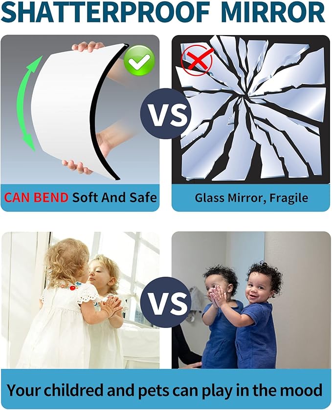 Shatterproof Wall Mirror Full Length for Bedroom, Acrylic Gym Mirrors For Home, Extra Thick : 0.12 Inch, 4 PCS x 16 x 12 Inches, Workout Mirrors Safe for Kids, Over The Door, Long Wall Mounted Mirror