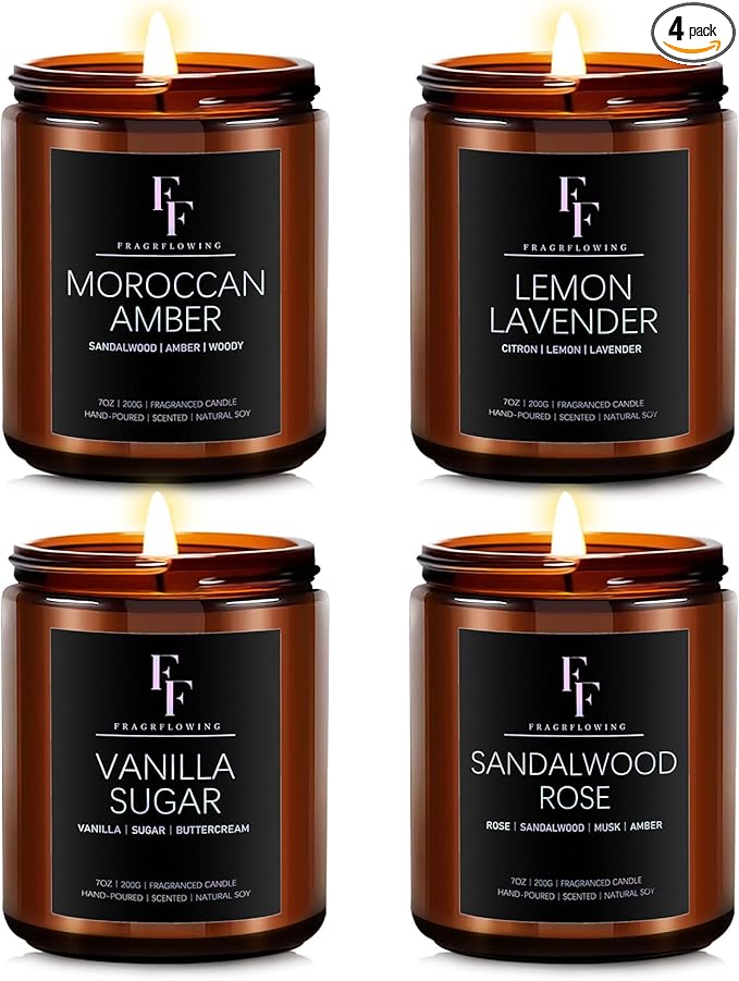 Scented Candles for Home Scented Aromatherapy Candles, 4 Pack 28 Oz Soy Wax Candle Gift Set Valentine's Day Gift for Women Men (Lavender/Vanilla//Sandalwood Rose/Moroccan Amber)