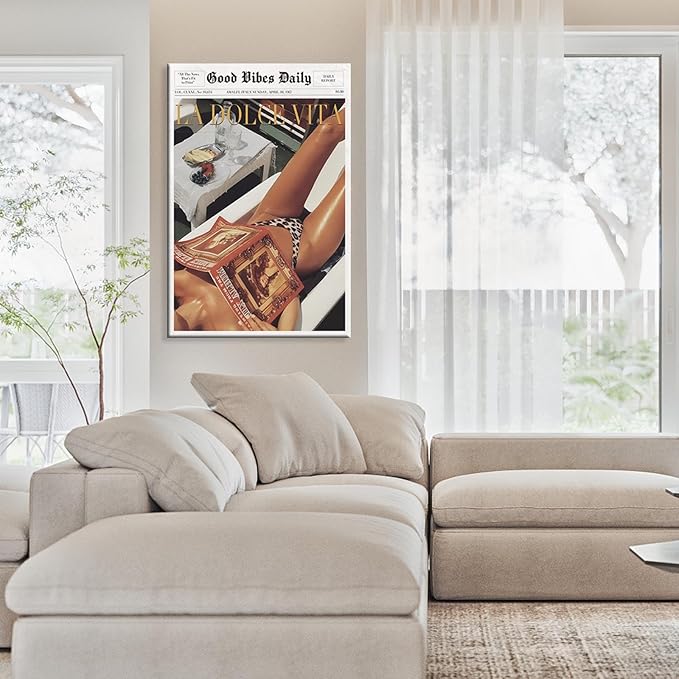 Funny 60s Canvas Poster Retro Newspaper Wall Art Trendy Good Vibes Daily Prints Vintage Old Money Painting Beach Vibe Aesthetic Wall Decor For Cool Girl Room Home Dorm 8x12in Wrapped Canvas