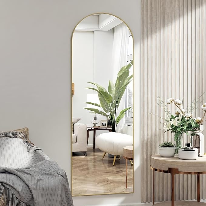 Door Mirror, Arched Full Length Mirrors Over The Door, 16"x 50" Hanging or Wall Mirror, Full Body Mirrors,Gold