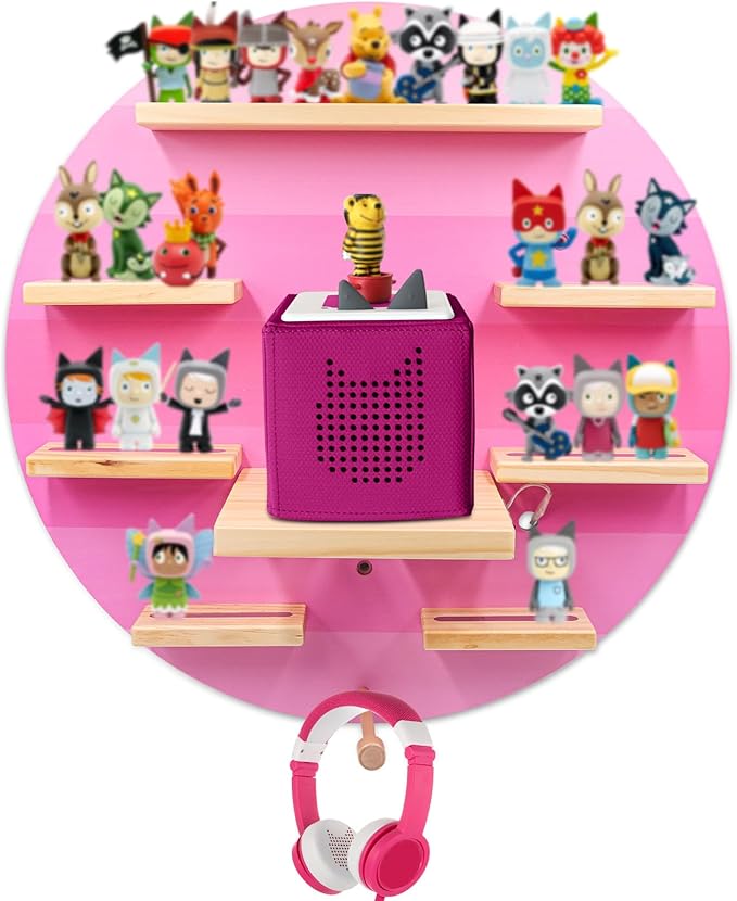 Taladad for TonieBox 2/1 and Tonie Shelf,Display Shelf RGB LED Light,Tonies Storage for 12-40 Tonie Figures Characters Magnetic Wall Shelf for Tonies Toniebox
