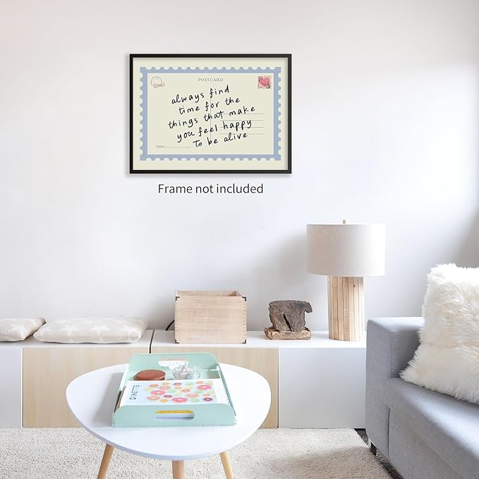 WIUHIO Positive Affirmations Quotes Wall Art Blue Preppy Postcard Poster Always Find Time Horizontal Canvas Prints Retro Happy Home Wall Decor 08x10 inch Unframed