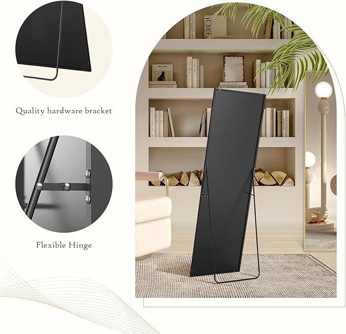 Mirror Full Length, Upgraded Body Wall Mirrors with Shatter-Proof Glass, Floor Standing, Hanging or Leaning, Tall Mirror with Stand Aluminum Alloy Frame for Bedroom