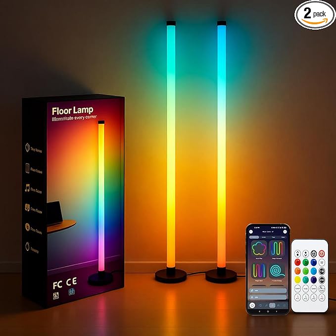 Ledagic Led Corner Floor Lamp USB Powered, IC+RGBW Music Sync Color Changing Led Lamp with App & Remote Control, Timer Setting, Standing Lamps for Living Room Lamp Bedroom Gaming Party, 2 Pack