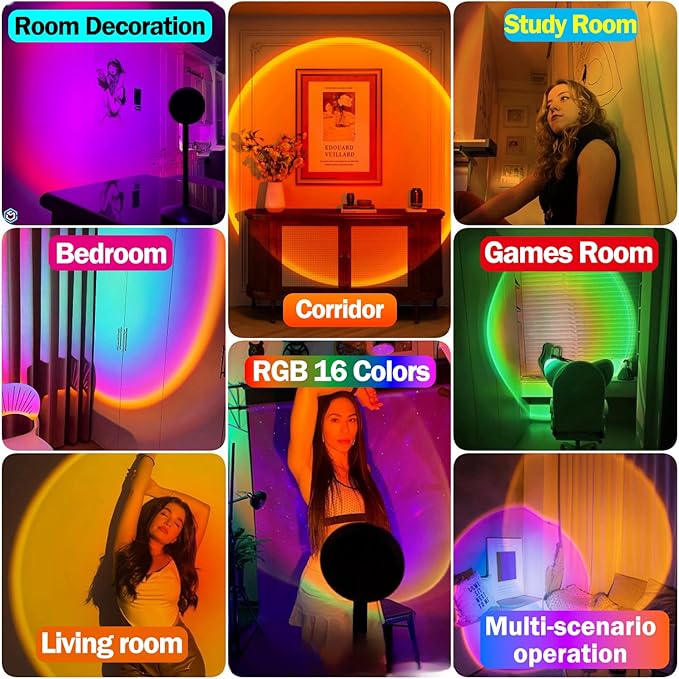 JIMEI Sunset Lamp Projector Led Lights for Bedroom Night Light RGB Lights Sun Sunlight Sunrise Lamp Mood Lighting Home/Room Decor Christmas Gifts for Women,Tabletop Multicolor