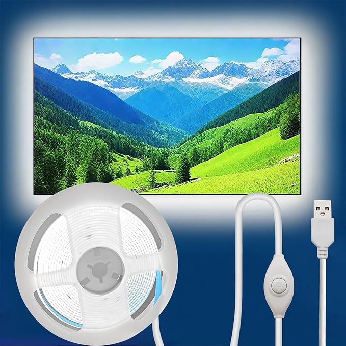 ZSLAIFU 5V LED Strip Lights, White USB LED Light Strip, 6.56FT Dimmable Cob LED Strip Light, High Brightness Short LED Strip for Display Cabinet, Living Room, TV Lights