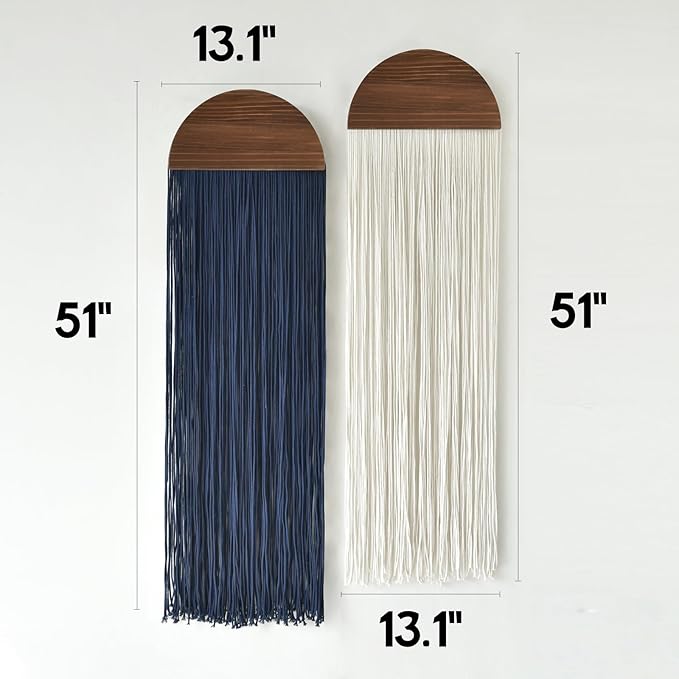 2 Pcs Macrame Wall Hanging Fiber Wall Art Boho Fringe Wall Decor Handmade Modern Textile Tapestry for Living Room Bedroom Apartment Scandinavian Home Decor 13.7" W x 51" L