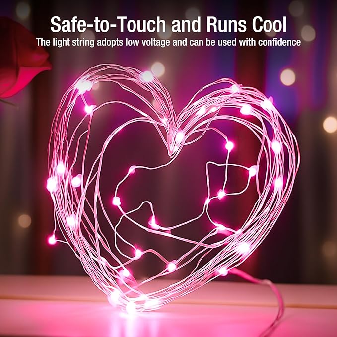 20 Pack Fairy Lights Battery Operated - 7ft 20 Led Twinkle Lights 3 Modes, Bulk Mini String Lights Waterproof for Mason Jars Vases DIY Party Wedding Decoration Christmas - Pink