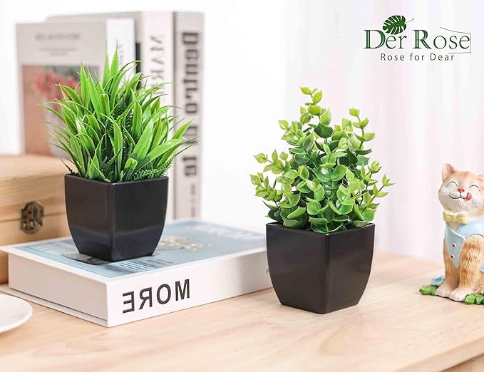Der Rose 2 Pack Fake Plants Small Artificial Potted Plants Faux Plants Black Bathroom Accessories for Home Office Desk Bathroom Decor Indoor