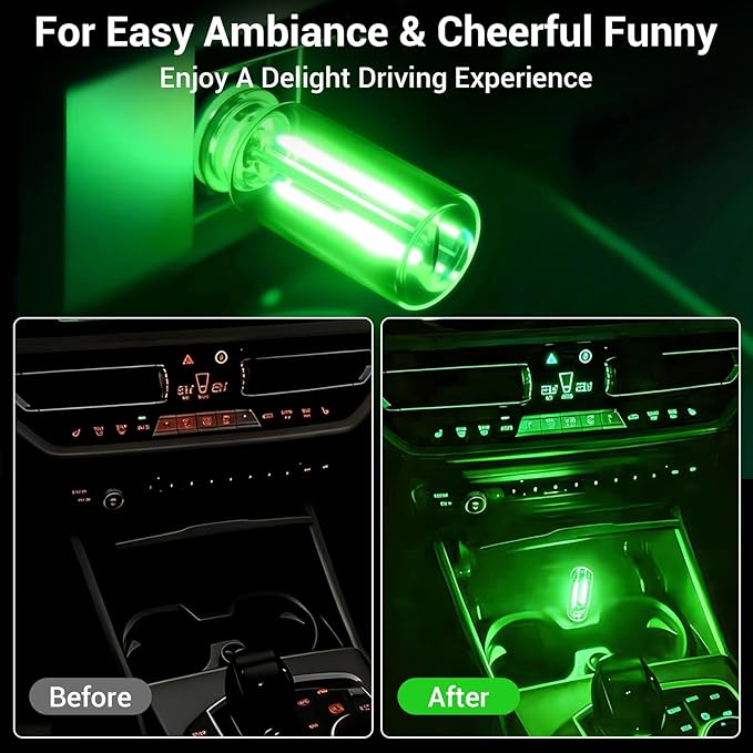 Car USB Light Bulbs, Retro Glass Bottle LED Night Lamp with Touch Dimmable Control, Portable Interior Ambient Lighting for Vehicle, Bedroom, Hallway, Camping, Gift for Christmas or Birthday,Green