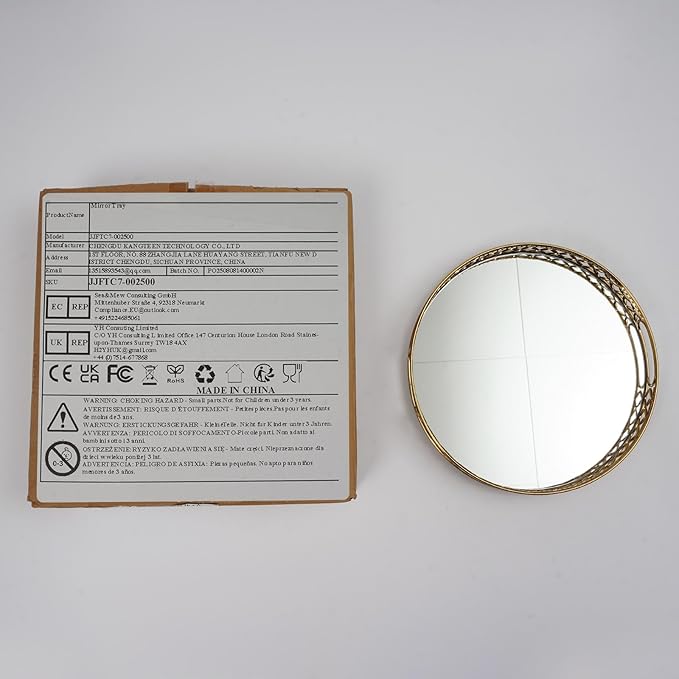 12.6 Inch Round Gold Mirrored Vanity Tray,Metal Mirror Decorative Jewelry Storage Tray,Perfume Makeup Organizer Trays for Dresser Bathroom Counter Home Decor (Round)