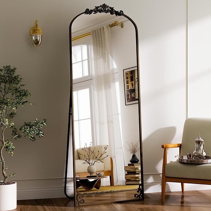 GLSLAND 56"x21" Vintage Full Length Mirror - Carved Arched Floor Mirror Baroque Full Body Mirrors for Bedroom Living Room Entryway,BRE