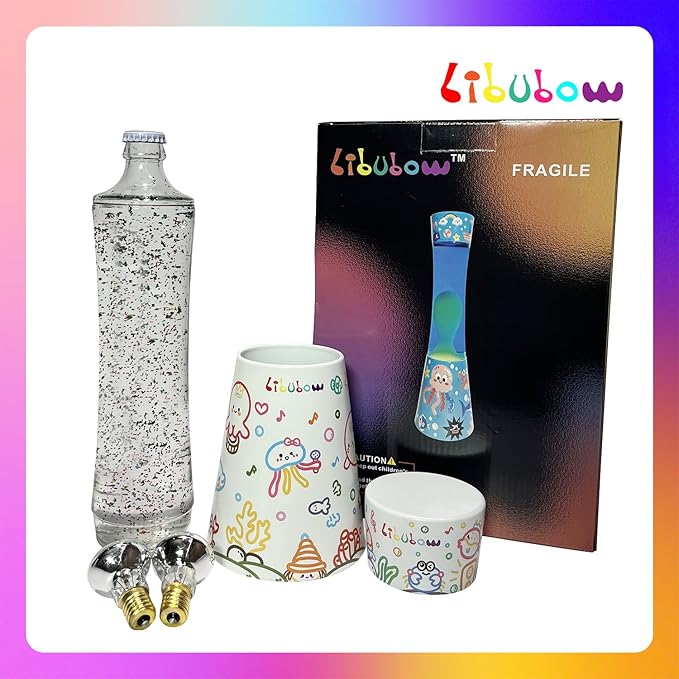 15.5 Inch Beautiful Music Party Rainbow Glitter Lamp, 2pcs Bulbs, Starry Night Light, Birthday Present for Girls, Kids, Adults and Teens, Mood Lighting, Home and Room Decor, Calming Rainbow Lamp