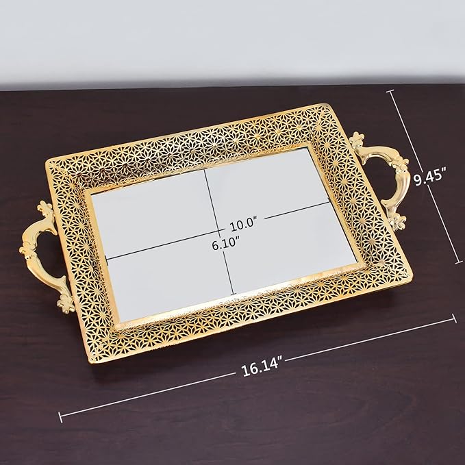 Decorative Glass Mirrored Tray Home Decor Vanity Tray for Dresser Make Up Jewelry Organizer Gold Perfume Tray Rectangle