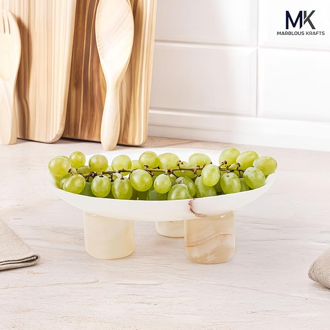 White Onyx Marble Decorative Tray 8' inch Vanity Organizer Tray for Perfume Display, Jewelry Dish for Bathroom Countertop and Luxury Home Decor