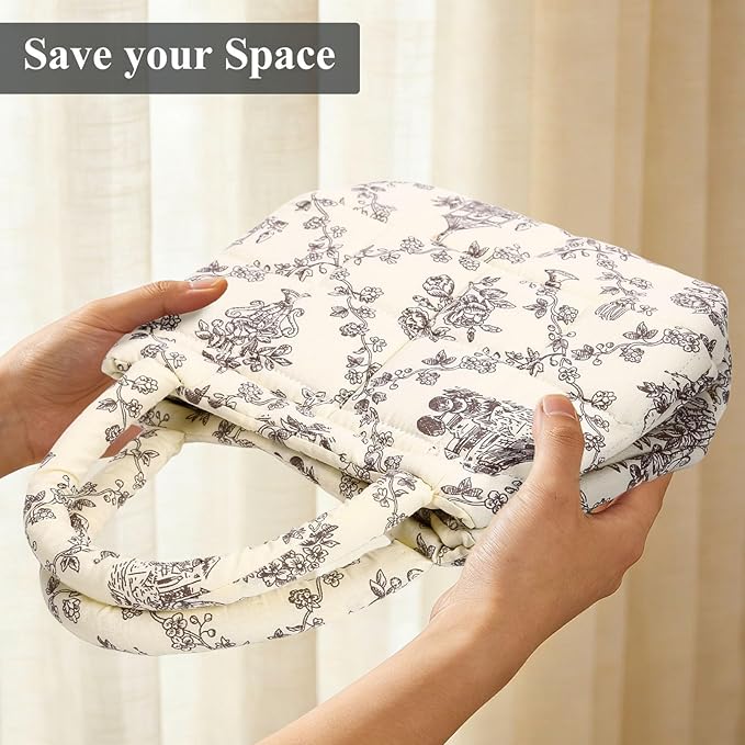Small Storage Basket Organizer, Mini Fabric Floral Storage Baskets with Handle, Quilted Portable Collapsible Storage (Vine-Coffee)