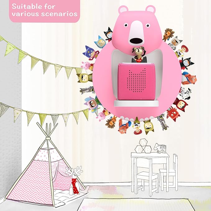 TonieBox Storage,Tonies Storage Shelf,Creative Bear Design Children's Magnetic Tonies Shelf,30-40pcs Tonies Figures Floating Shelf for Tonies Figures Display (Pink).
