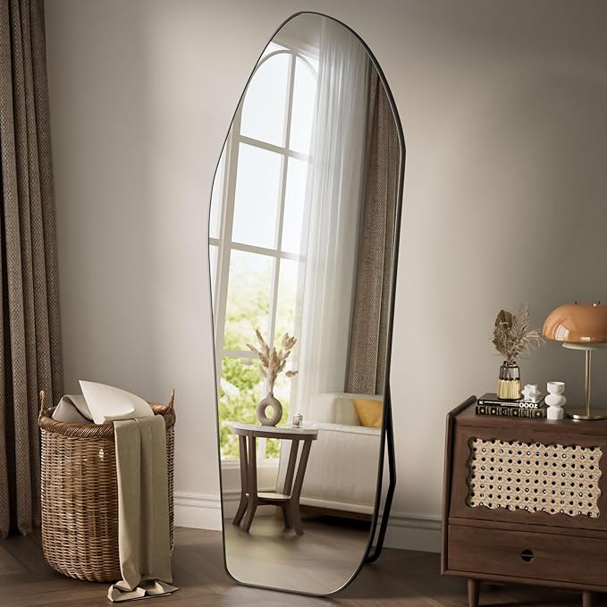 Full Length Mirror - 67"x24" Irregular Diamond Shaped Floor Mirror Aluminum Frame Floor Mirror Full Length for Bedroom Living Room Cloakroom Decor Black