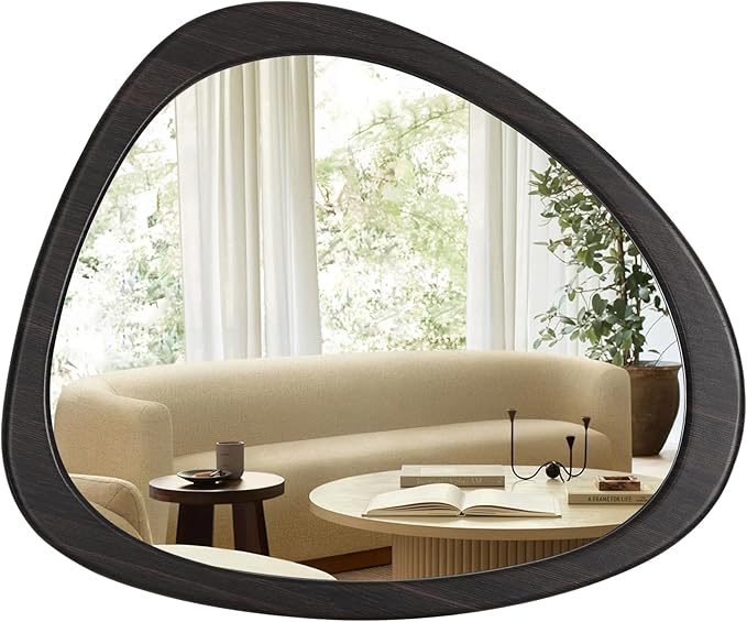 WallBeyond Asymmetrical Mirror, Irregular Wall Mirror, Wall Mirrors Decorative for Bedroom Living Room Entryway Hall, Wood Mirror for mid Century Modern Decor 23" H x 19" W, Dark Brown
