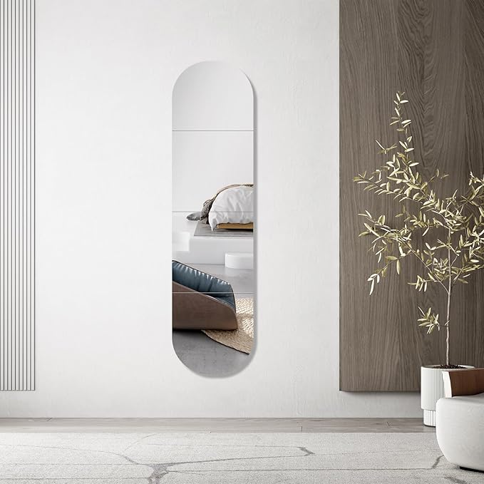 Full Length Mirror Wall Mounted,12 x 12 Inch x 4 PCS Arched Mirror Full Length Self Adhesive Glass Frameless Full Body Mirrors for Decor Living Room,Entrance,Bedroom,Salon
