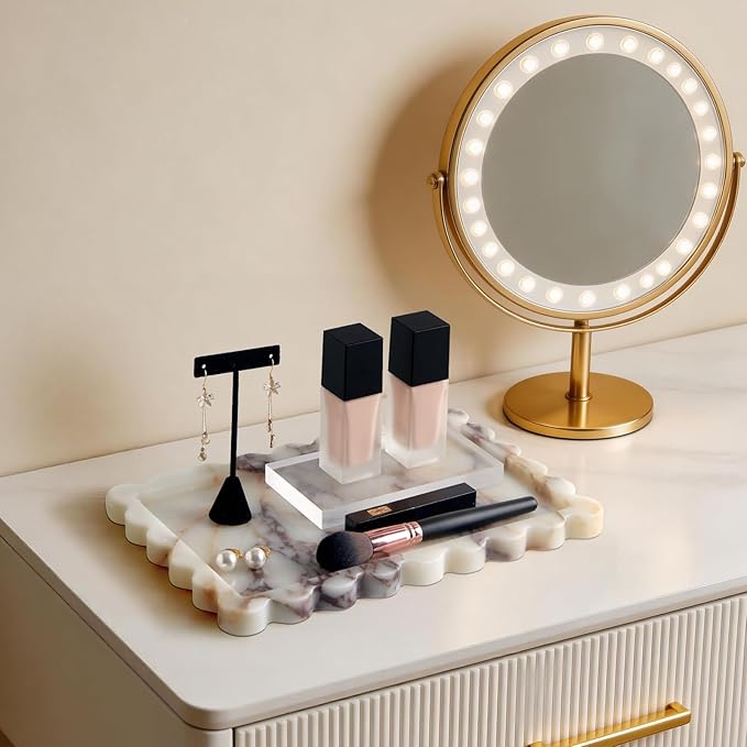 Luxury Natural Scalloped Marble Tray – 11.8 x 7.8-Inch Calacatta Viola Stone Vanity Tray, Elegant Catchall Organizer for Jewelry Perfume Keys, Unique Statement Tray for Bathroom Coffee Table & Dresser