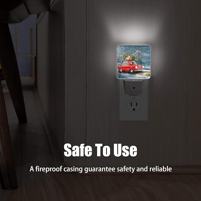 Retro Red Car Night Light, Christmas Tree Plug into Wall with Dusk to Dawn Light Sensors, Warm Nightlights for Bedroom,Bathroom, Hallway, Kitchen,Gifts Ideal for Boys Girls Women Men