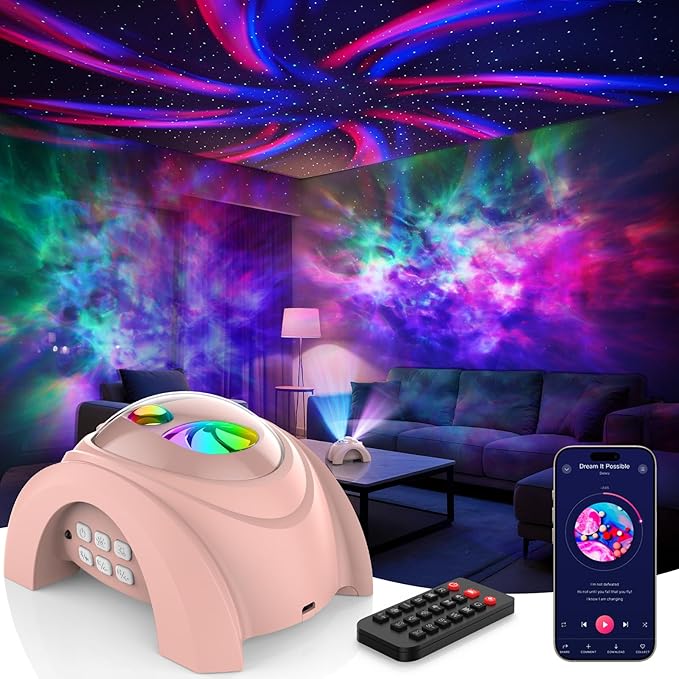 Rossetta Dual Lens Galaxy Projector, Star Projector for Bedroom with White Noise & Bluetooth Speaker, Remote, Timer, Aurora & Nebula Night Light Projector for Room Decor, Gifts for Kids Adults Teens