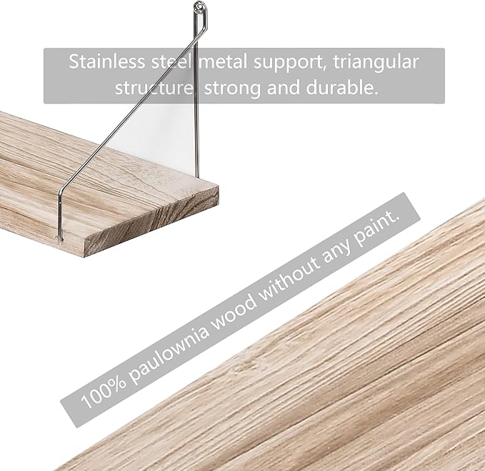 MITIME Floating Shelves Set of 3 Rustic Solid Wood Floating Shelf Wall Storage Shelves for Living Room, Bedroom, Bathroom, Kitchen Laundry, Office,no Drill Shelf (Light Color L+M+S)