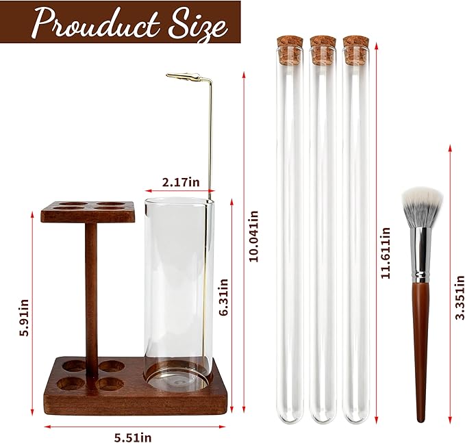 2 in 1 Incense Holder for Sticks Wooden Incense Burner with Glass Ash Catcher Three Incense Sticks Storage Tubes and Brush for Meditation Yoga Spa Home Decor