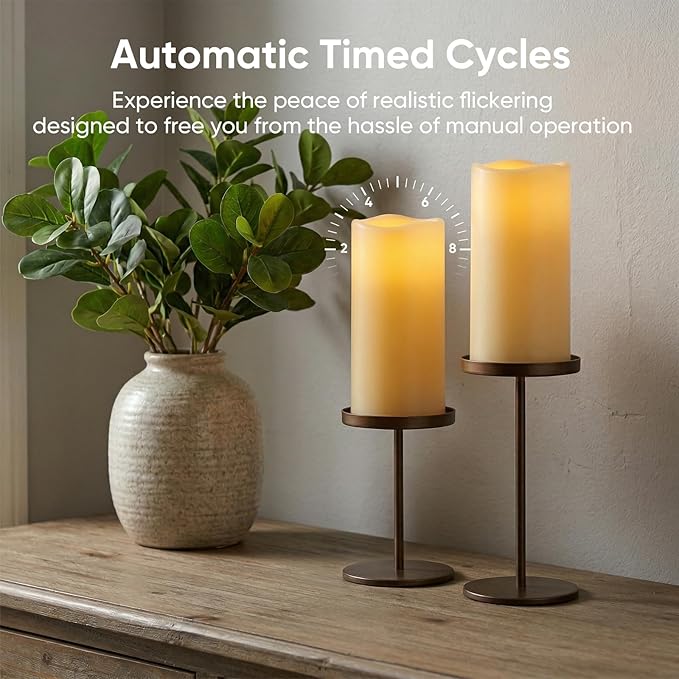 5plots 3" X 6" Outdoor Waterproof Candles, Battery Operated Led Ivory White Flameless Candles with 10-Key Remote & Timer for Indoor Home Lantern Holiday Decor, Set of 2