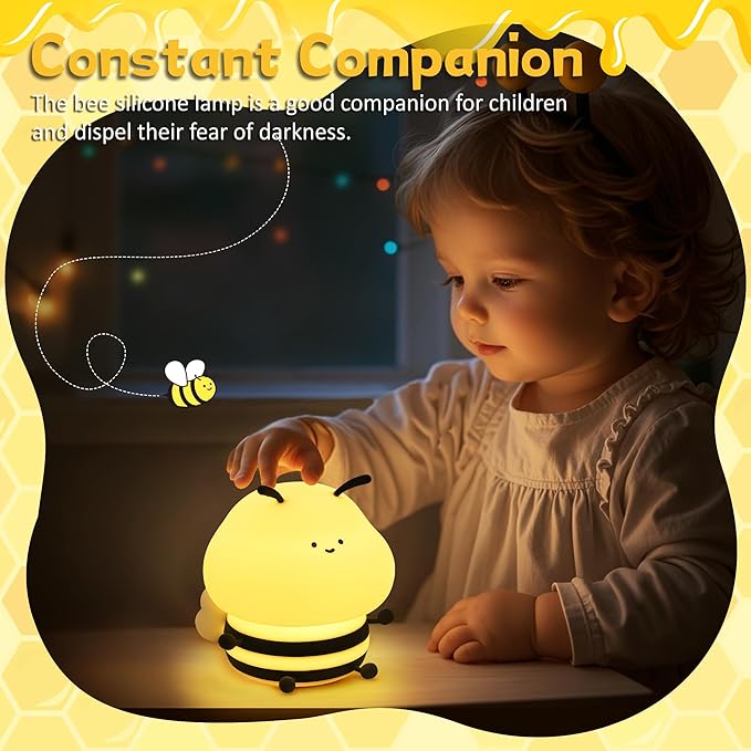 OkiyiD Bee Gifts, Cute Bee Night Light, Animal Silicone Nursery Lamp with Dimming and Timing Function, 9 Lighting Effects, Cute Room Decor Lights